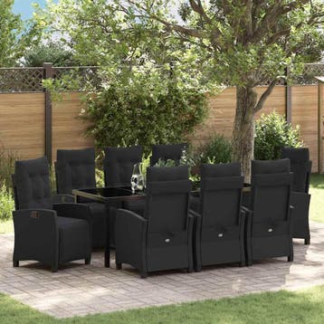 vidaXL Tuin eettafelset 9 st Zwart poly rattan, Verzenden, Nieuw, Rotan, Meer dan 8 zitplaatsen