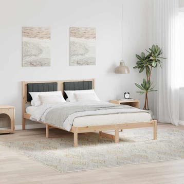 vidaXL Bedframe met Gevoerd Hoofdgedeelte Donkergrijs 140 x, Bruin, Verzenden, Hout, Nieuw