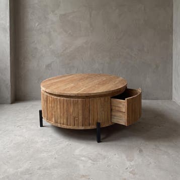 Salontafel Cortese teak rond - Hout / 100 x 100 x 45 cm |, Ophalen of Verzenden, Nieuw