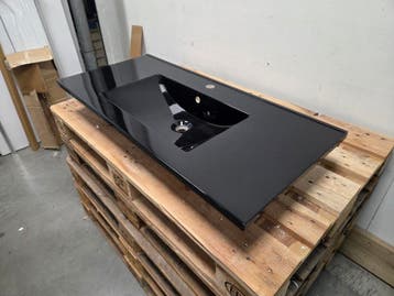 Wastafel – 101 x 46,5 cm – Glans Zwart – Polybeton – 1, Ophalen of Verzenden, Nieuw, Bad