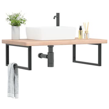 vidaXL Badkamer wandschap staal en massief eikenhout, Verzenden, Nieuw