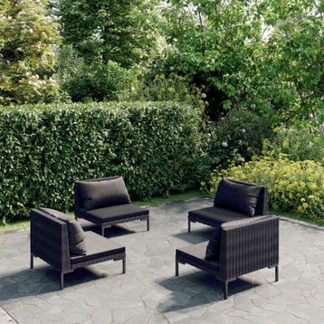 vidaXL 4-delige Loungeset met kussens poly rattan, Verzenden, Nieuw, Loungeset
