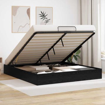 vidaXL Ottoman Bedframe met opslag Zwarte Eik 203 x 160 x 25, Huis en Inrichting, Slaapkamer | Bedden, Verzenden, Nieuw, Zwart