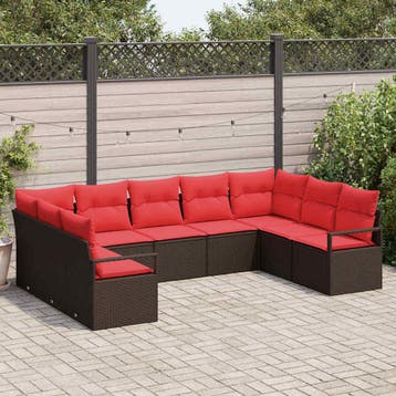 vidaXL Bankstel 9 st Bruin poly rattan, Verzenden, Nieuw, Rotan, Meer dan 8 zitplaatsen