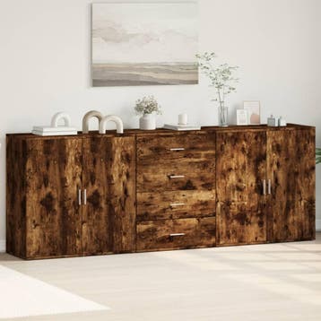 vidaXL Dressoirs 3 st bewerkt hout gerookt eikenkleurig, Minder dan 50 cm, Verzenden, 75 cm of meer, Nieuw