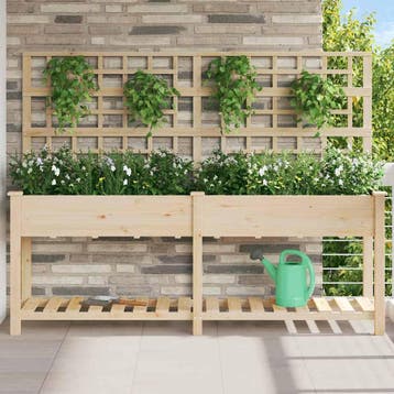 vidaXL Plantenbak Beige 203,5 x 54 x 152,5 cm Massief, Tuin en Terras, Verzenden, Nieuw, Hout, Minder dan 60 cm