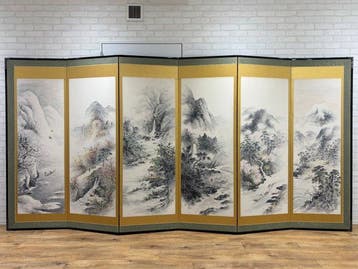 Kamerscherm - Hout, Textiel, Papier, Zijde, Groot Japans