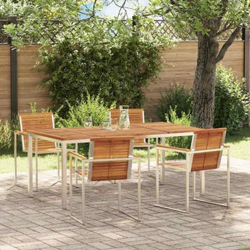 vidaXL Tuin eettafelset 5 st Massief acaciahout en roestvrij, Verzenden, Nieuw, 5 zitplaatsen