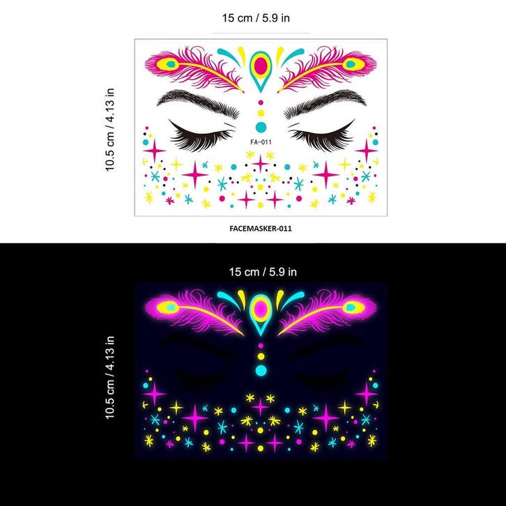 Gezicht Sticker Glow in the Dark Set van 3 (verschillende), Kleding | Heren, Carnavalskleding en Feestkleding, Nieuw, Ophalen of Verzenden