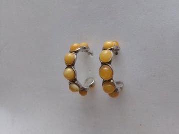 Zilver, Butterscotch Amber - Oorbellen - Art Deco-stijl