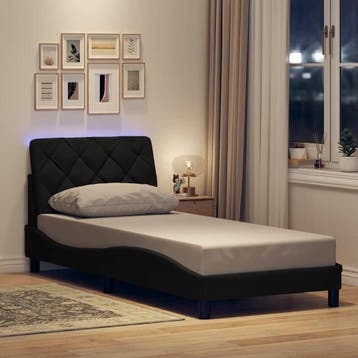 vidaXL Bedframe met LED zonder matras 90x190 cm stof zwart, 90 cm, Eenpersoons, Verzenden, Zwart
