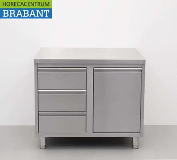 HCB RVS Werkkast Kast Werktafel Afvalbak en 3 laden 100 cm, Ophalen of Verzenden, Nieuw in verpakking