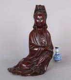 Zitan Seated Guanyin with Long Gown holding a scroll- 18th