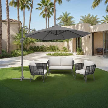 Parasol Ø 300cm met voetpedaal en beschermhoes - grijs, Verzenden, Nieuw