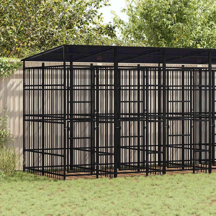 vidaXL Hondenkennel met dak 11,06 m² staal, Dieren en Toebehoren, Honden-accessoires, Nieuw, Verzenden