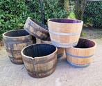 Eikenhouten bloembakken - wijnvat - whiskyvat - plantenbak, Rond, Nieuw, Ophalen of Verzenden, Balkon