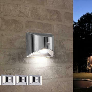 3 x Solar LED wandlamp Flint RVS met bewegingsmelder, Zonne-energie, Verzenden, Minder dan 50 watt, Wandlamp