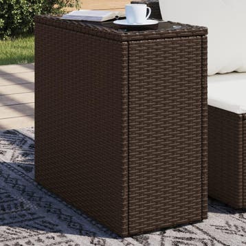 vidaXL Tuinbijzettafel met glazen blad 58x27,5x55 cm poly, Verzenden, Nieuw