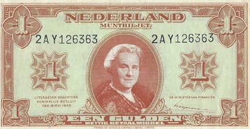 Bankbiljet 1 gulden 1945 Wilhelmina Prachtig, Postzegels en Munten, Bankbiljetten | Nederland, Verzenden