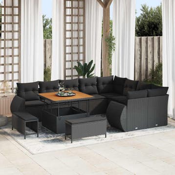 vidaXL Tuin Sofa Set 12 st 12-Aantal zitplaatsen Zwart Poly, Verzenden, Nieuw, Rotan, 2 zitplaatsen