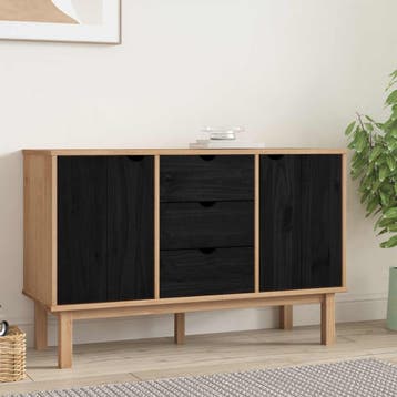 vidaXL Dressoir OTTA Zwart 113,5 x 43 x 73 cm Massief, 100 tot 150 cm, Verzenden, Nieuw, Grenenhout