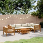 vidaXL 7-delige Loungeset met crèmekleurige kussens massief, Verzenden, Nieuw, Hardhout, Loungeset