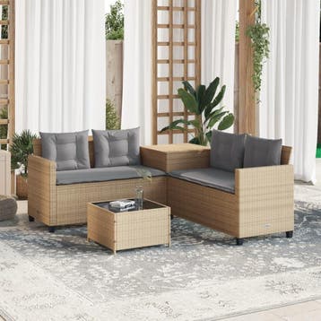 vidaXL Tuinbank met tafel en kussens L-vormig poly rattan, Tuin en Terras, Verzenden, Nieuw