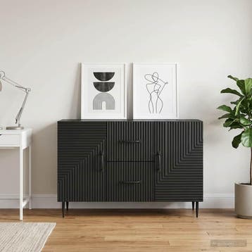 vidaXL Dressoir met lade Zwart 89 x 34,5 x 60 cm Bewerkt, Huis en Inrichting, Kasten | Dressoirs, Verzenden, Nieuw, Overige houtsoorten
