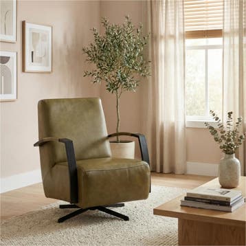 Leren draaifauteuil Mood - Granada Olive (olijf) - Stervoet, Nieuw, Ophalen of Verzenden, 50 tot 75 cm, Industrieel, Modern