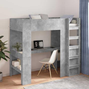 vidaXL Loft Bedframe met Bureau Beton Grijs 80 x 200 cm, Verzenden, Nieuw, Grijs, Hout
