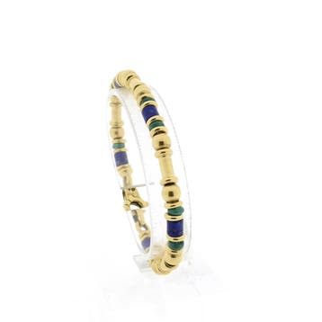Gouden armband met lapis lazuli en malachiet | 19,5 cm, Gebruikt, Ophalen of Verzenden, Met edelsteen, Goud
