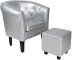Fauteuil met armleuning - Relaxstoel - Met Hocker - Zilver -, Verzenden, Zo goed als nieuw