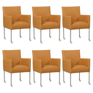 Set van 6 Leren eetkamerstoelen Desire - Toledo Sabbia, Huis en Inrichting, Stoelen, Ophalen of Verzenden, Nieuw, Leer