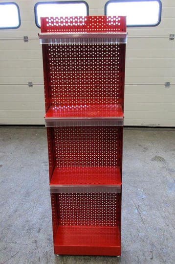 Rek, Display Perfo B43 x D23 x H142cm, rood, Nieuw, Gebruikt