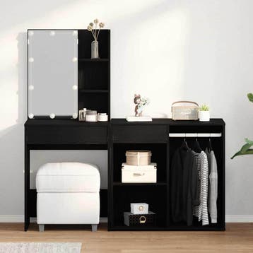 vidaXL LED Make-up Tafel Set Zwart Eiken 140 x 40 x 140 cm, Verzenden, Nieuw