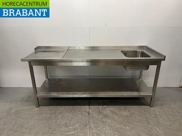 RVS Aanvoertafel met spoelbak t.b.v. doorschuifvaatwasser, Ophalen of Verzenden, Gebruikt
