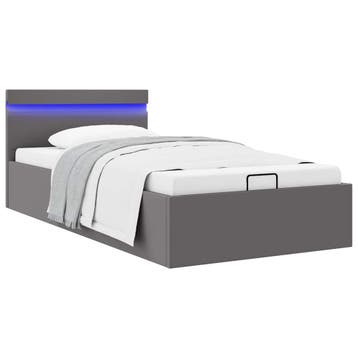 vidaXL Bedframe met opslag hydraulisch LED kunstleer grijs, Overige materialen, 90 cm, Eenpersoons, Verzenden