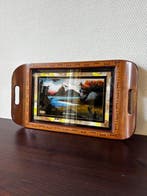 Dienblad - Hout, Glas - Taxidermie Vlindervleugel, Antiek en Kunst