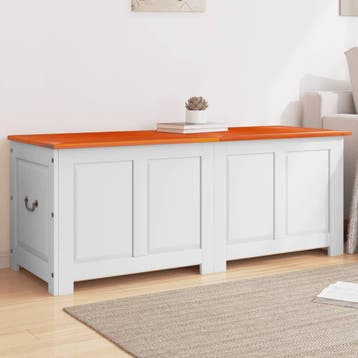 vidaXL Opbergkist met deksel massief acaciahout bruin en wit, Huis en Inrichting, Woonaccessoires | Kisten, Verzenden, Nieuw