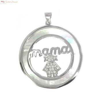 Zilveren parelmoer mama moeder kind hanger, Verzenden, Nieuw, Zilver