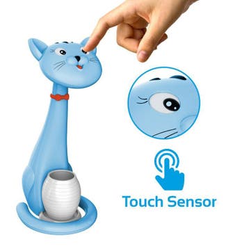 LED Kinder Nachtlamp - Tafellamp - Kat - Blauw - Dimbaar, Ophalen of Verzenden, Nieuw, Kunststof, Overige fittingen