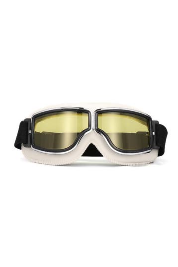 Goggles Motorbril Skibril Bril Wit Montuur Gele Glazen Leath, Ophalen of Verzenden, Nieuw, Overige maten, Carnaval