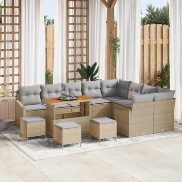 vidaXL Tuinbankenset 13 st 8-Aantal zitplaatsen Beige Poly, Verzenden, Nieuw, Rotan, 3 zitplaatsen