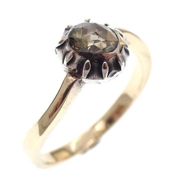 Antieke gouden ring met roos geslepen diamant; 0,30 ct., 18 tot 19, Gebruikt, Ophalen of Verzenden, Met edelsteen
