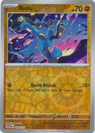 Riolu 050/131 reverse holo Prismatic Evolutions, Ophalen of Verzenden, Nieuw, Losse kaart, Foil