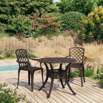 vidaXL 3-delige Bistroset gietaluminium bronskleurig, Tuin en Terras, Verzenden, Nieuw, Aluminium, 2 zitplaatsen