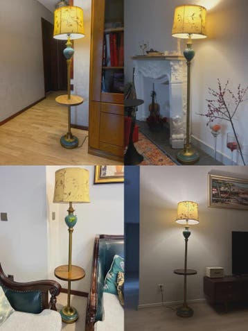 Luxe Retro Vloerlamp met Stoffen Kap en Handig Bijzettafeltj, Huis en Inrichting, Verzenden, Nieuw
