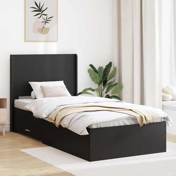 vidaXL Bedframe met opbergruimte en hoofdbord Zwart 75 x 190, Huis en Inrichting, Slaapkamer | Bedden, Verzenden, Nieuw, Zwart