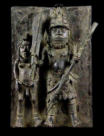 Bronzen plaat - Bini / Edu - in de stijl van Nigeria-Benin