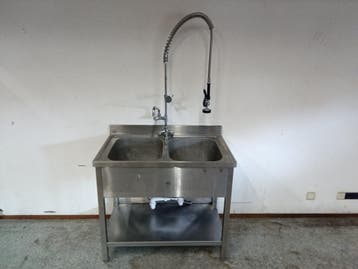 RVS Spoeltafel met voorspoeldouche - B100 x D60 x H88,5 cm, Gebruikt